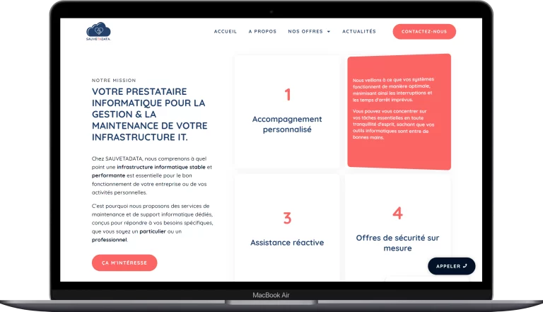 mockup du site sauvetadata